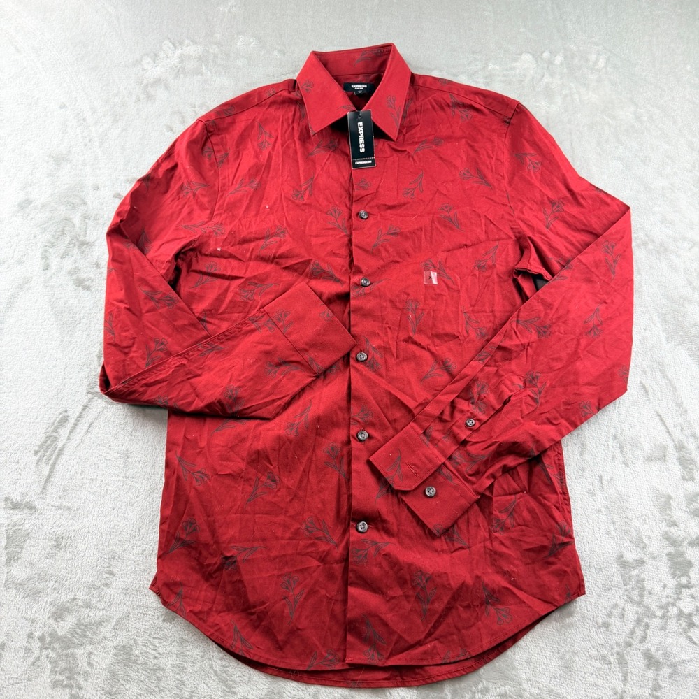 Express Slim 1MX Men's XS Red Floral Long Sleeve Button Up Shirt 06030125